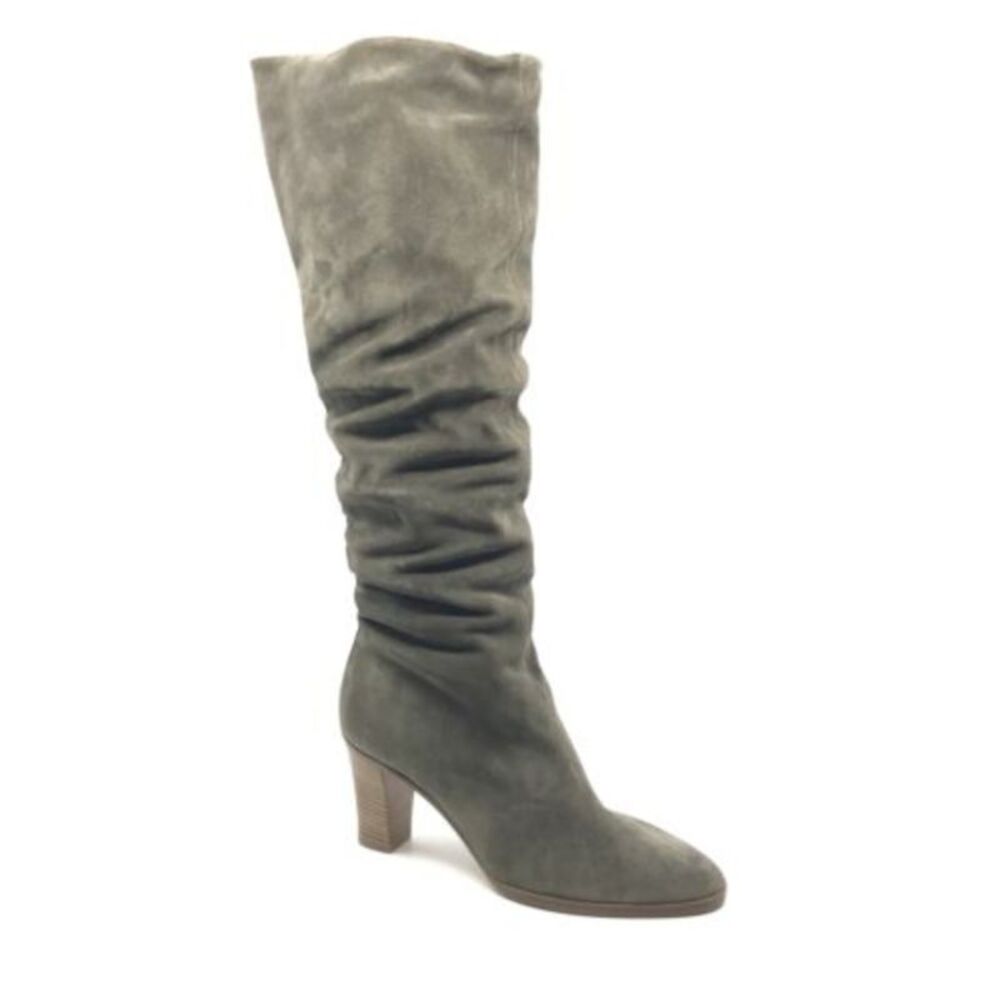VINCE. Womens Flint Gray Casper Round Toe Stacked Heel Leather Slouch Boot 7 M